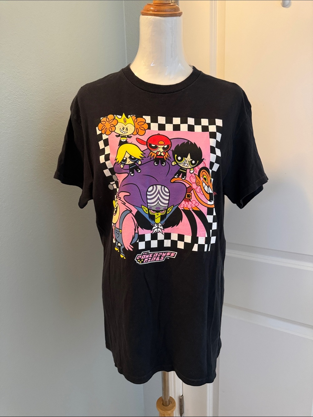 Cartoon Network Black Tee with Pink, Purple & Yellow Powerpuff Girls Art